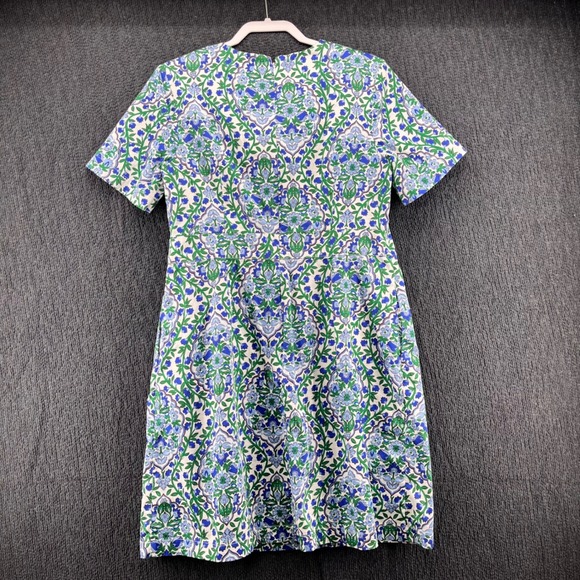 Boden Blue Green Floral Damask Short Sleeve Mini Shift Dress Pockets US 10L - Picture 2 of 9